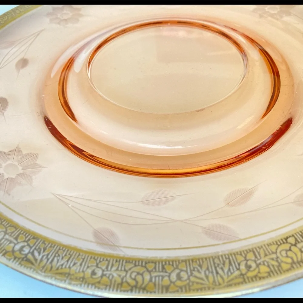 Vintage glass plate etched glass gold trim plate true vintage Art Deco style